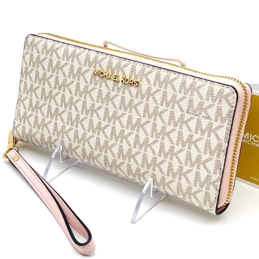 Michael Kors Large Continental Wallet Wristlet Vanilla/Light Pink